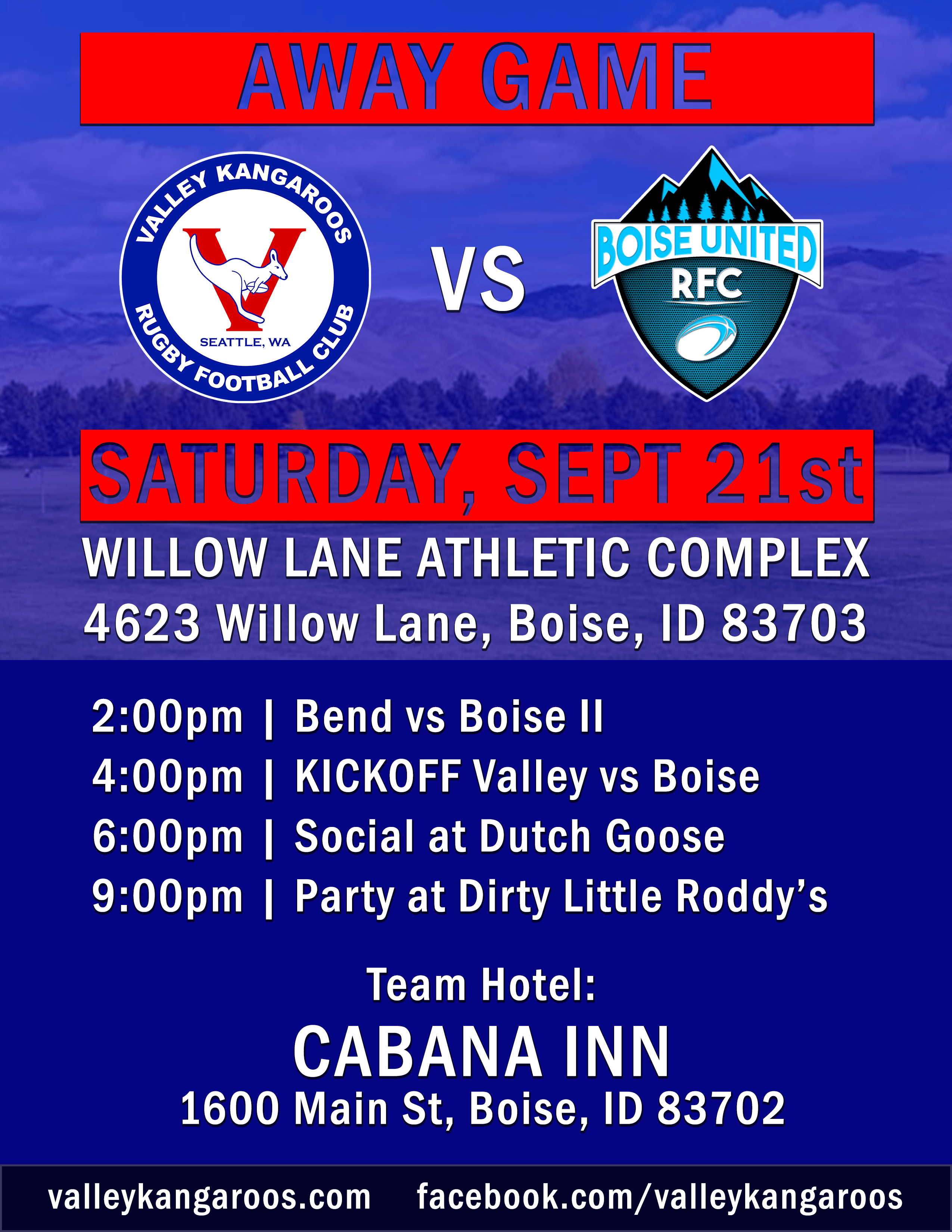 AWAY vs Boise United Valley Kangaroos Rugby Football Club